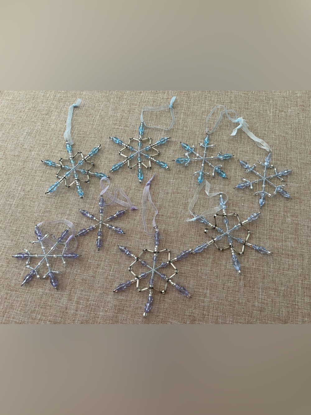 8 Beaded Snowflake Ornaments - Blue & Lavender